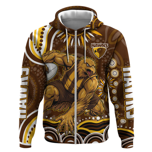 Personalized Hawthorn Hawks AFL Mascot Hoodie Aboriginal Dot Art - Dreamtime Football Mascot