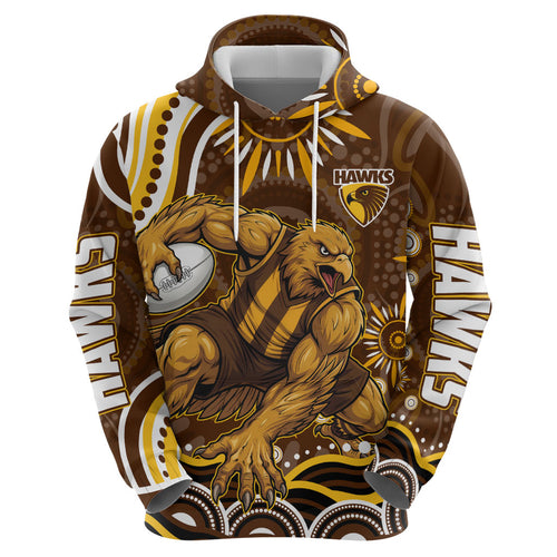 Personalized Hawthorn Hawks AFL Mascot Hoodie Aboriginal Dot Art - Dreamtime Football Mascot