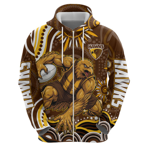 Personalized Hawthorn Hawks AFL Mascot Hoodie Aboriginal Dot Art - Dreamtime Football Mascot