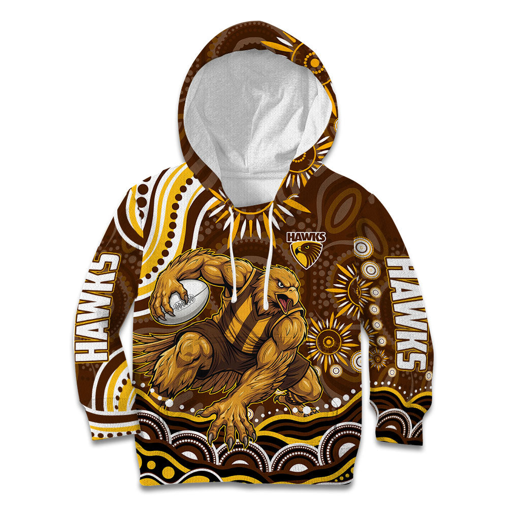 Personalized Hawthorn Hawks AFL Mascot Kid Hoodie Aboriginal Dot Art - Dreamtime Football Mascot