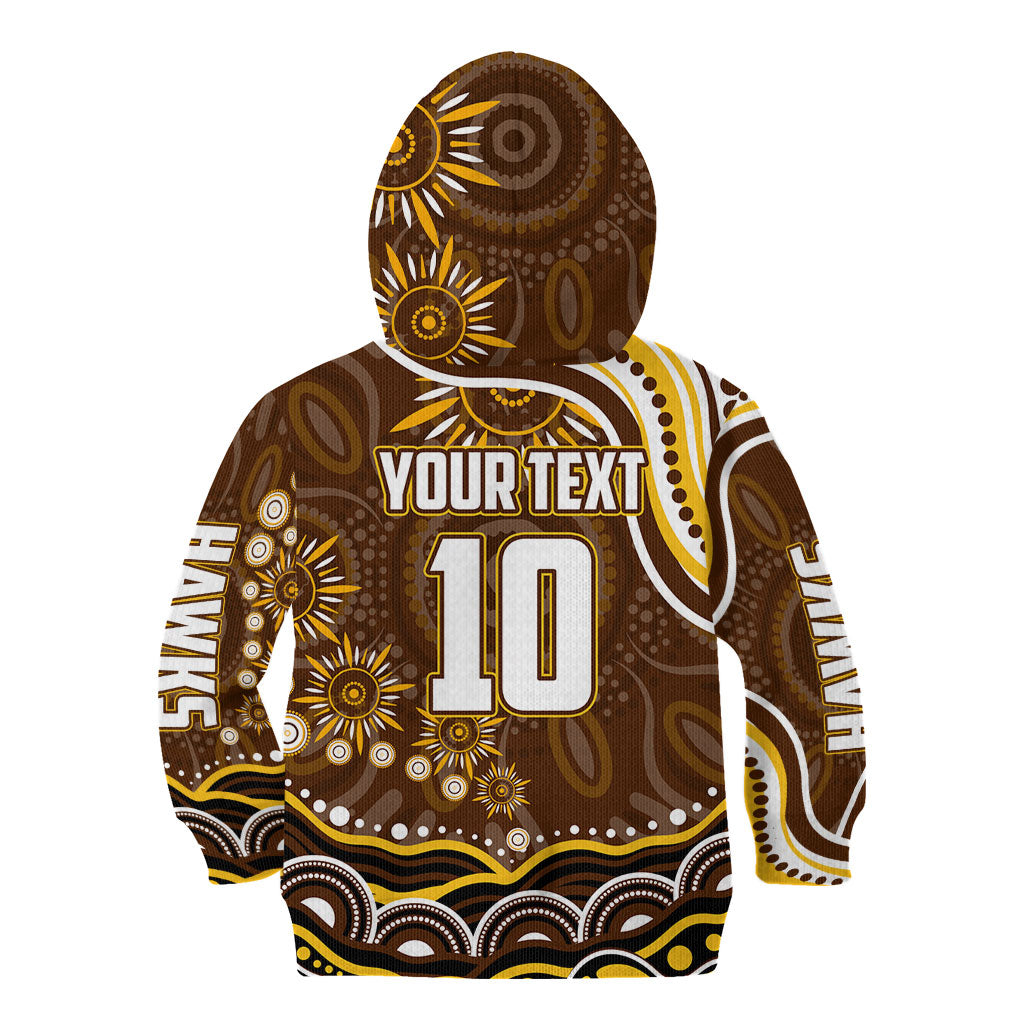 Personalized Hawthorn Hawks AFL Mascot Kid Hoodie Aboriginal Dot Art - Dreamtime Football Mascot