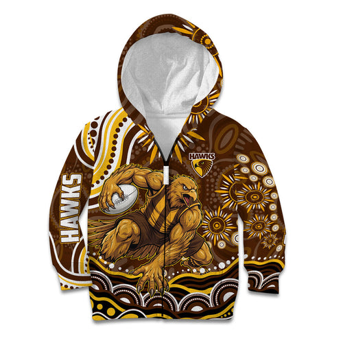 Personalized Hawthorn Hawks AFL Mascot Kid Hoodie Aboriginal Dot Art - Dreamtime Football Mascot