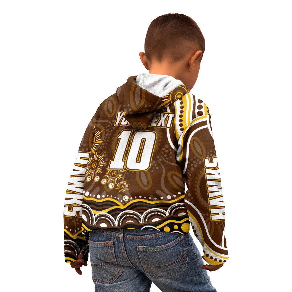 Personalized Hawthorn Hawks AFL Mascot Kid Hoodie Aboriginal Dot Art - Dreamtime Football Mascot