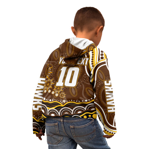 Personalized Hawthorn Hawks AFL Mascot Kid Hoodie Aboriginal Dot Art - Dreamtime Football Mascot