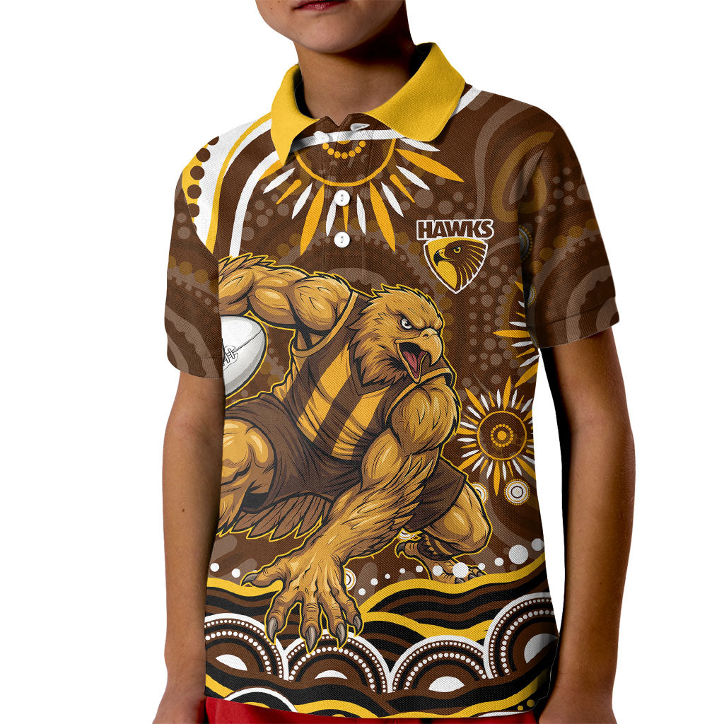 Personalized Hawthorn Hawks AFL Mascot Kid Polo Shirt Aboriginal Dot Art - Dreamtime Football Mascot