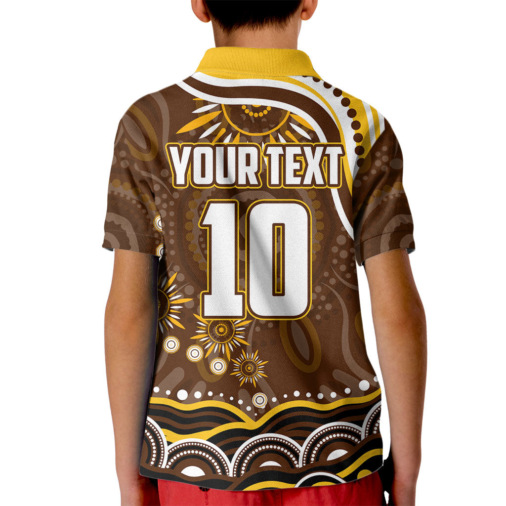 Personalized Hawthorn Hawks AFL Mascot Kid Polo Shirt Aboriginal Dot Art - Dreamtime Football Mascot