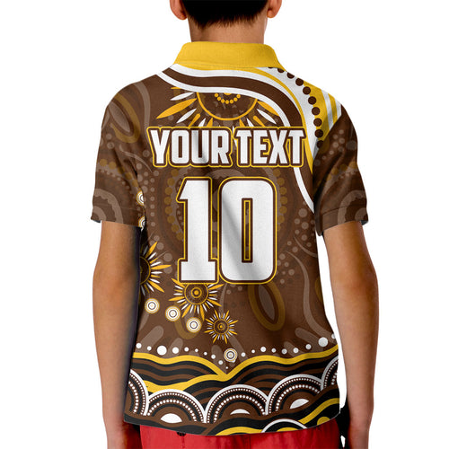 Personalized Hawthorn Hawks AFL Mascot Kid Polo Shirt Aboriginal Dot Art - Dreamtime Football Mascot
