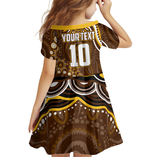 Personalized Hawthorn Hawks AFL Mascot Kid Short Sleeve Dress Aboriginal Dot Art - Dreamtime Football Mascot