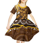 Personalized Hawthorn Hawks AFL Mascot Kid Short Sleeve Dress Aboriginal Dot Art - Dreamtime Football Mascot