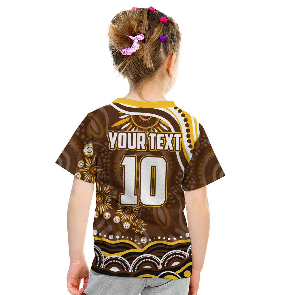 Personalized Hawthorn Hawks AFL Mascot Kid T Shirt Aboriginal Dot Art - Dreamtime Football Mascot