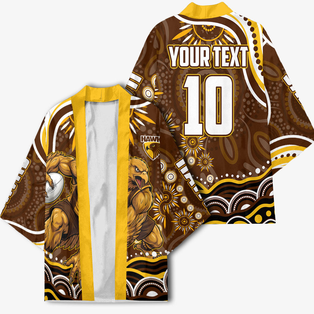 Personalized Hawthorn Hawks AFL Mascot Kimono Aboriginal Dot Art - Dreamtime Football Mascot
