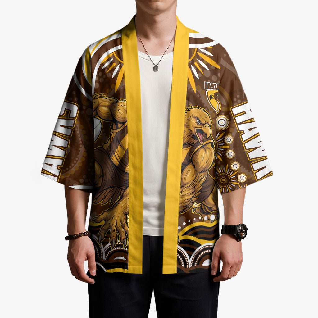 Personalized Hawthorn Hawks AFL Mascot Kimono Aboriginal Dot Art - Dreamtime Football Mascot
