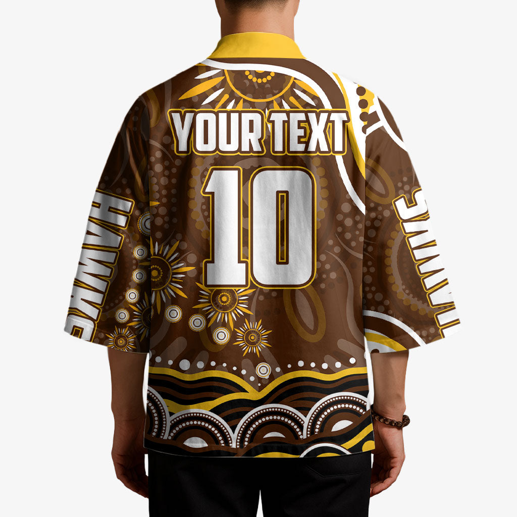 Personalized Hawthorn Hawks AFL Mascot Kimono Aboriginal Dot Art - Dreamtime Football Mascot