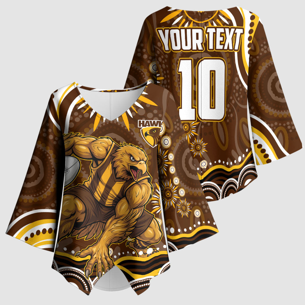 Personalized Hawthorn Hawks AFL Mascot Kimono Sleeve Blouse Aboriginal Dot Art - Dreamtime Football Mascot