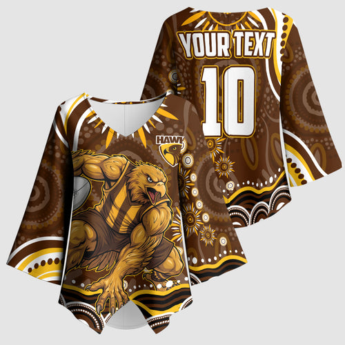 Personalized Hawthorn Hawks AFL Mascot Kimono Sleeve Blouse Aboriginal Dot Art - Dreamtime Football Mascot