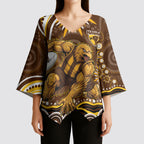 Personalized Hawthorn Hawks AFL Mascot Kimono Sleeve Blouse Aboriginal Dot Art - Dreamtime Football Mascot