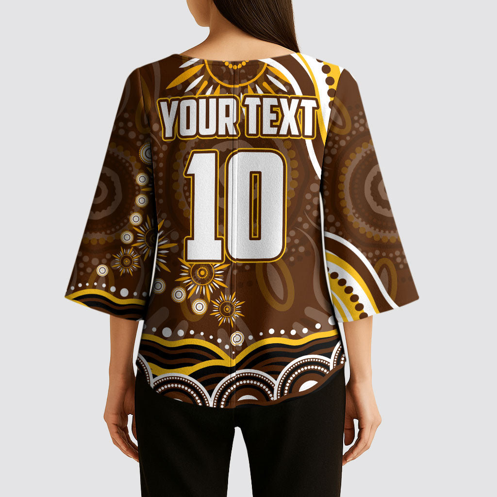 Personalized Hawthorn Hawks AFL Mascot Kimono Sleeve Blouse Aboriginal Dot Art - Dreamtime Football Mascot