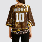 Personalized Hawthorn Hawks AFL Mascot Kimono Sleeve Blouse Aboriginal Dot Art - Dreamtime Football Mascot