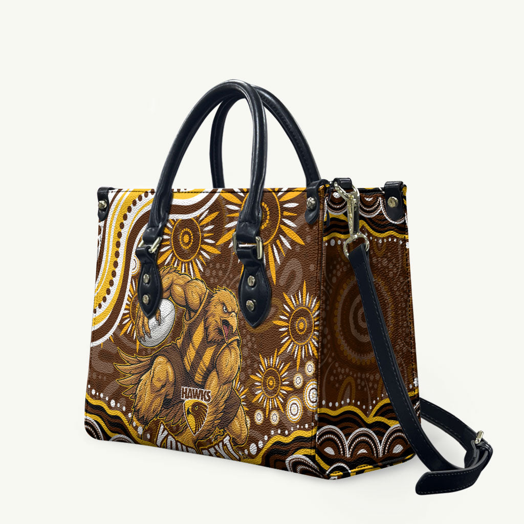 Personalized Hawthorn Hawks AFL Mascot Leather Bag Aboriginal Dot Art - Dreamtime Football Mascot