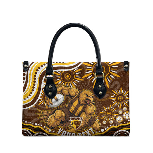 Personalized Hawthorn Hawks AFL Mascot Leather Bag Aboriginal Dot Art - Dreamtime Football Mascot