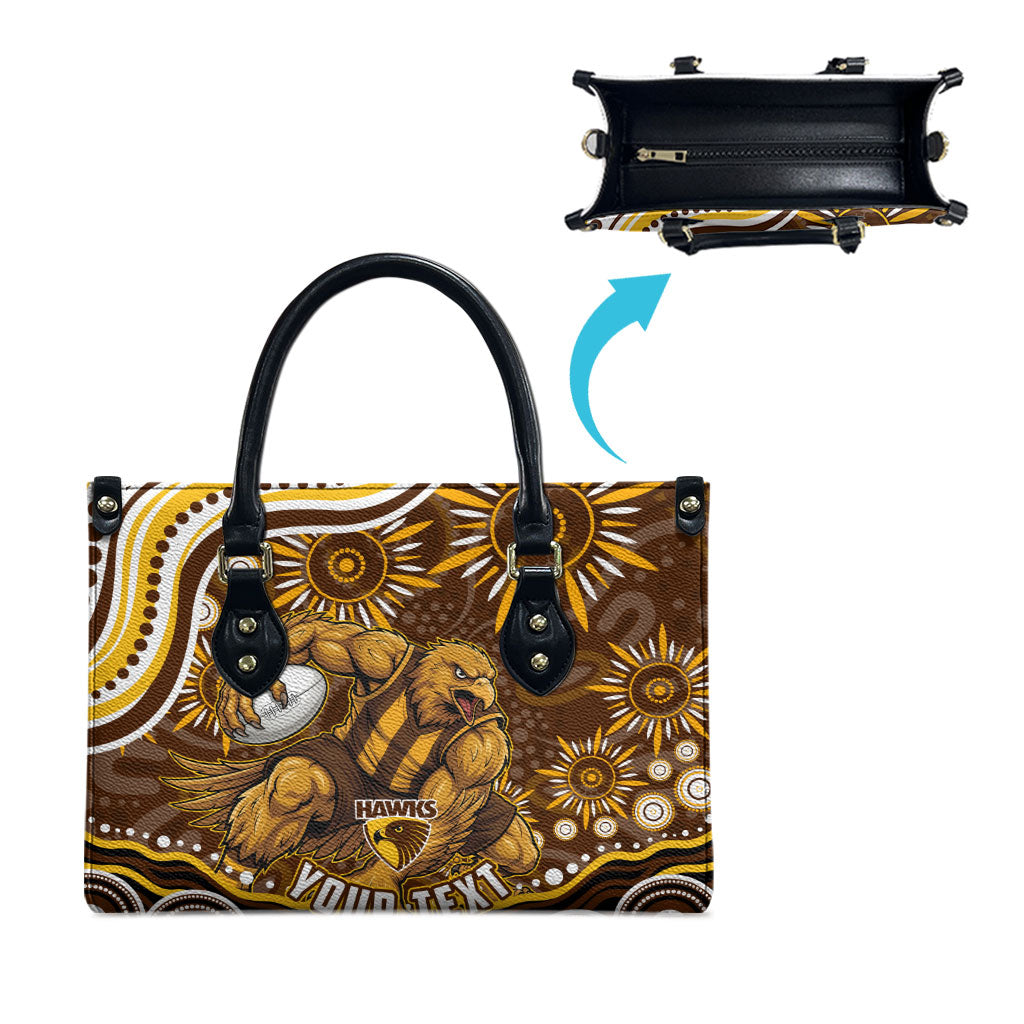 Personalized Hawthorn Hawks AFL Mascot Leather Bag Aboriginal Dot Art - Dreamtime Football Mascot
