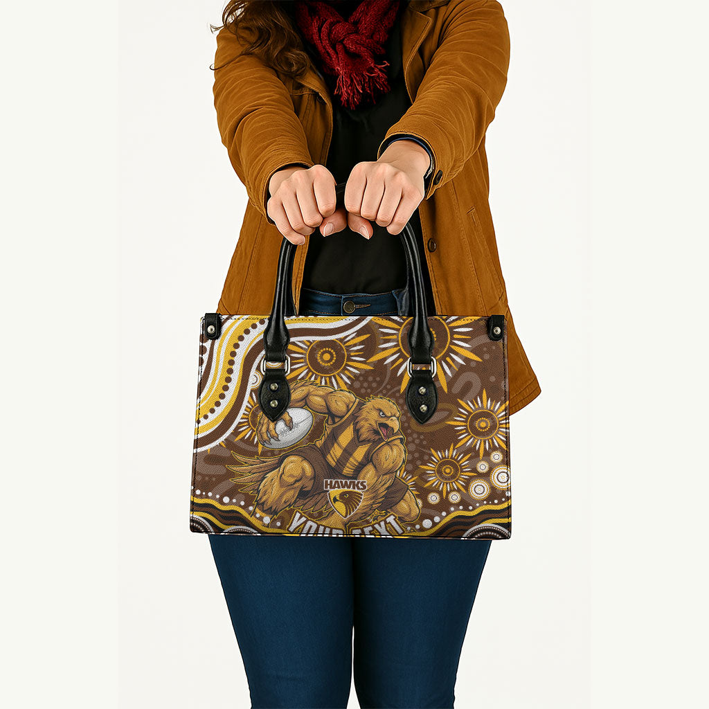 Personalized Hawthorn Hawks AFL Mascot Leather Bag Aboriginal Dot Art - Dreamtime Football Mascot
