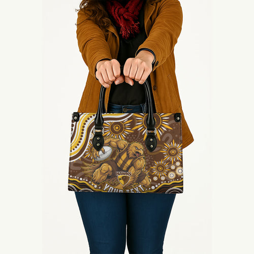 Personalized Hawthorn Hawks AFL Mascot Leather Bag Aboriginal Dot Art - Dreamtime Football Mascot