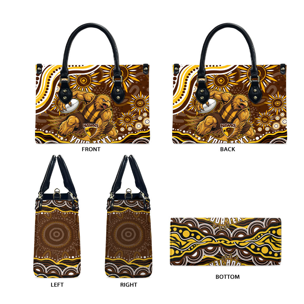 Personalized Hawthorn Hawks AFL Mascot Leather Bag Aboriginal Dot Art - Dreamtime Football Mascot