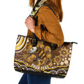 Personalized Hawthorn Hawks AFL Mascot Leather Tote Bag Aboriginal Dot Art - Dreamtime Football Mascot