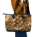Personalized Hawthorn Hawks AFL Mascot Leather Tote Bag Aboriginal Dot Art - Dreamtime Football Mascot