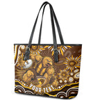 Personalized Hawthorn Hawks AFL Mascot Leather Tote Bag Aboriginal Dot Art - Dreamtime Football Mascot