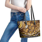 Personalized Hawthorn Hawks AFL Mascot Leather Tote Bag Aboriginal Dot Art - Dreamtime Football Mascot