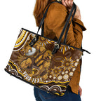 Personalized Hawthorn Hawks AFL Mascot Leather Tote Bag Aboriginal Dot Art - Dreamtime Football Mascot