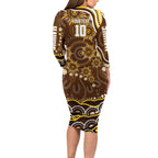 Personalized Hawthorn Hawks AFL Mascot Long Sleeve Bodycon Dress Aboriginal Dot Art - Dreamtime Football Mascot