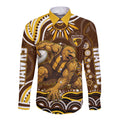 Personalized Hawthorn Hawks AFL Mascot Long Sleeve Button Shirt Aboriginal Dot Art - Dreamtime Football Mascot