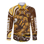 Personalized Hawthorn Hawks AFL Mascot Long Sleeve Button Shirt Aboriginal Dot Art - Dreamtime Football Mascot