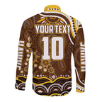 Personalized Hawthorn Hawks AFL Mascot Long Sleeve Button Shirt Aboriginal Dot Art - Dreamtime Football Mascot