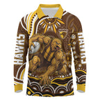 Personalized Hawthorn Hawks AFL Mascot Long Sleeve Polo Shirt Aboriginal Dot Art - Dreamtime Football Mascot