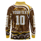 Personalized Hawthorn Hawks AFL Mascot Long Sleeve Polo Shirt Aboriginal Dot Art - Dreamtime Football Mascot