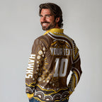 Personalized Hawthorn Hawks AFL Mascot Long Sleeve Polo Shirt Aboriginal Dot Art - Dreamtime Football Mascot