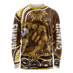 Personalized Hawthorn Hawks AFL Mascot Long Sleeve Shirt Aboriginal Dot Art - Dreamtime Football Mascot