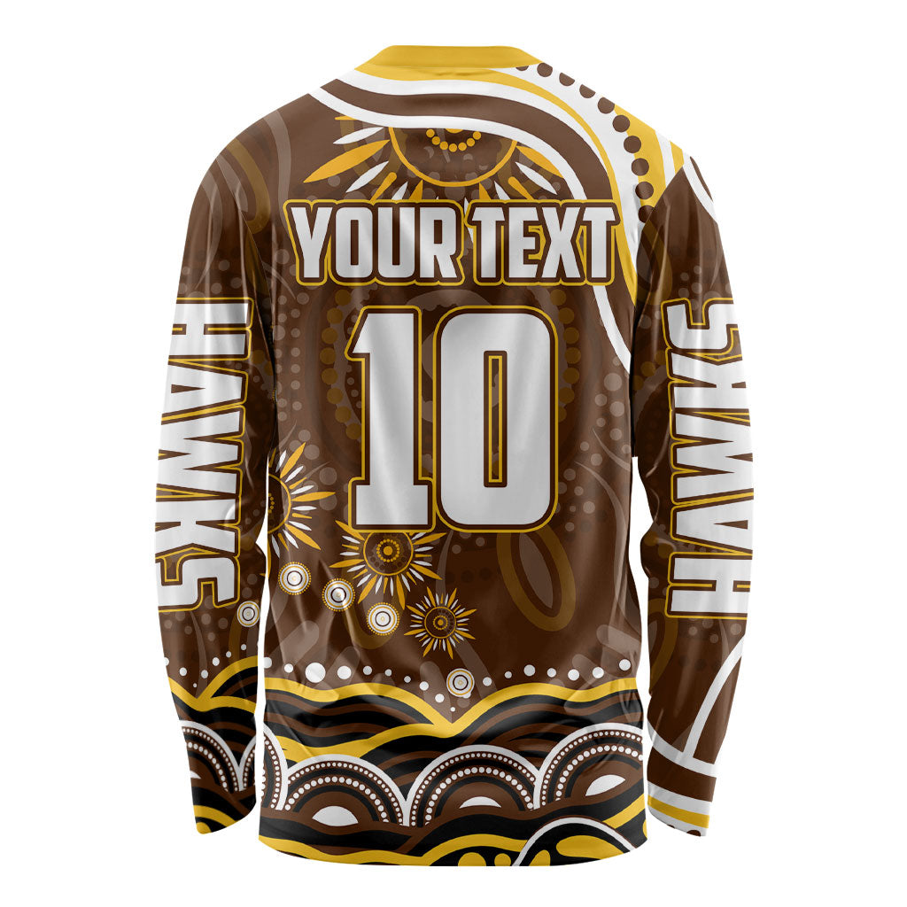 Personalized Hawthorn Hawks AFL Mascot Long Sleeve Shirt Aboriginal Dot Art - Dreamtime Football Mascot