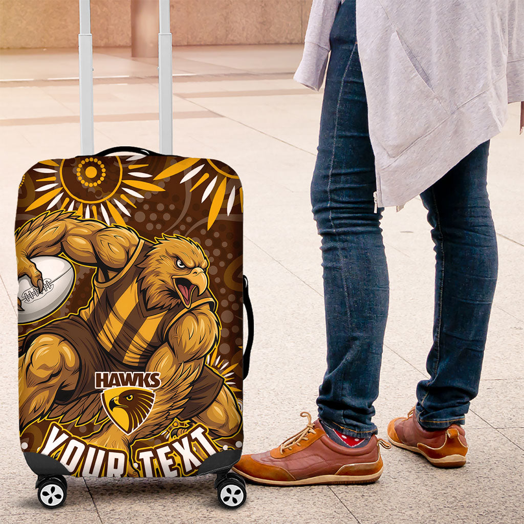 Personalized Hawthorn Hawks AFL Mascot Luggage Cover Aboriginal Dot Art - Dreamtime Football Mascot