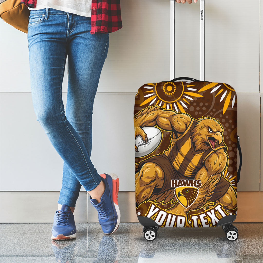 Personalized Hawthorn Hawks AFL Mascot Luggage Cover Aboriginal Dot Art - Dreamtime Football Mascot