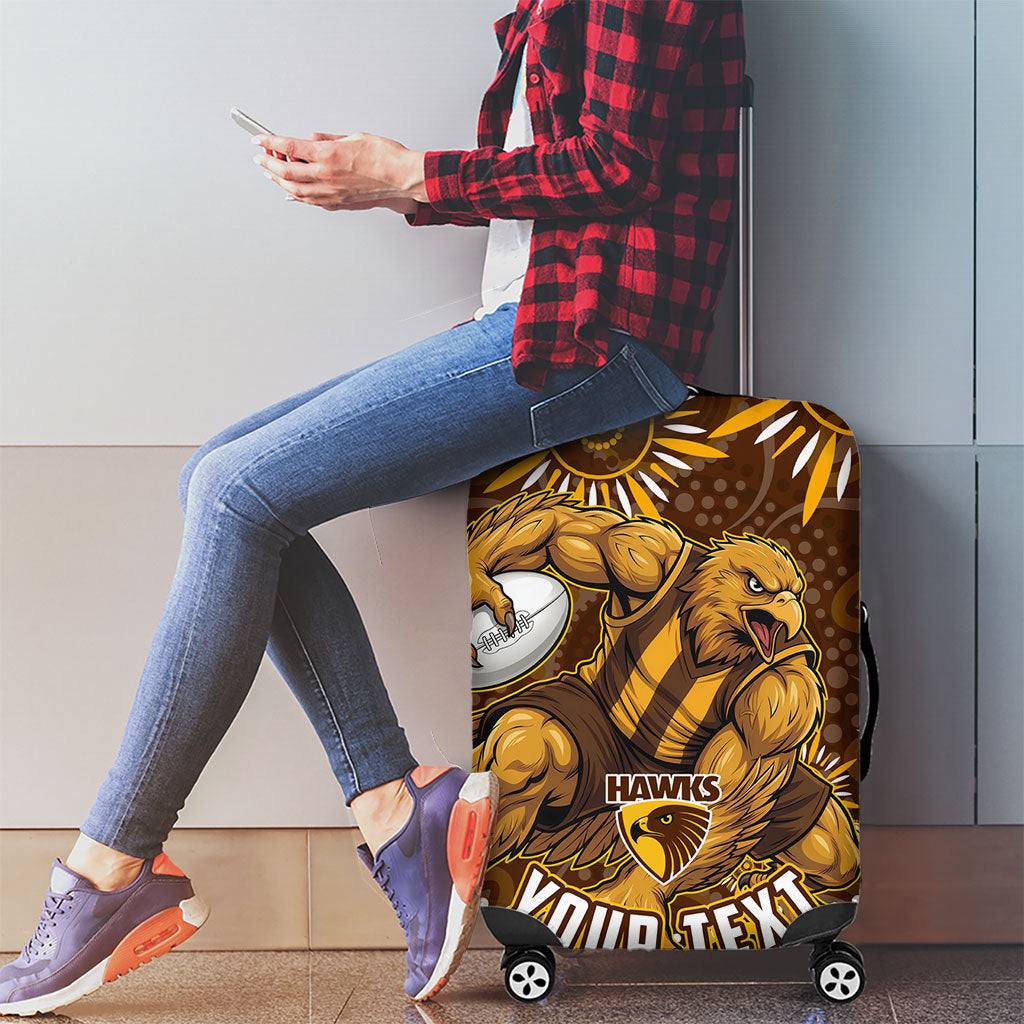 Personalized Hawthorn Hawks AFL Mascot Luggage Cover Aboriginal Dot Art - Dreamtime Football Mascot