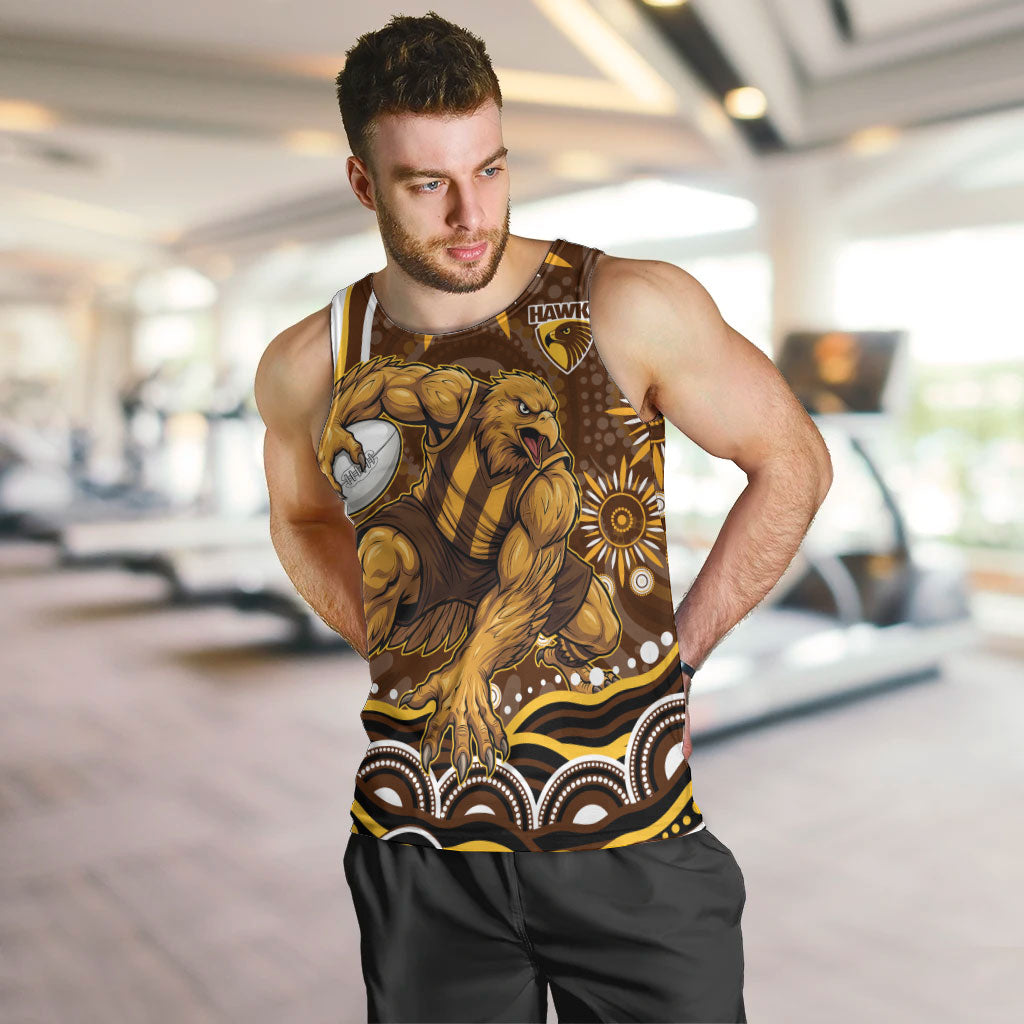 Personalized Hawthorn Hawks AFL Mascot Men Tank Top Aboriginal Dot Art - Dreamtime Football Mascot