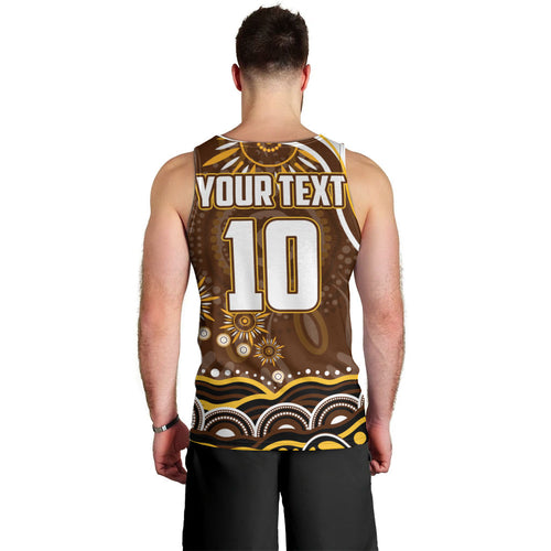 Personalized Hawthorn Hawks AFL Mascot Men Tank Top Aboriginal Dot Art - Dreamtime Football Mascot