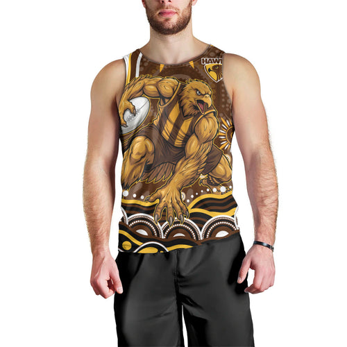 Personalized Hawthorn Hawks AFL Mascot Men Tank Top Aboriginal Dot Art - Dreamtime Football Mascot