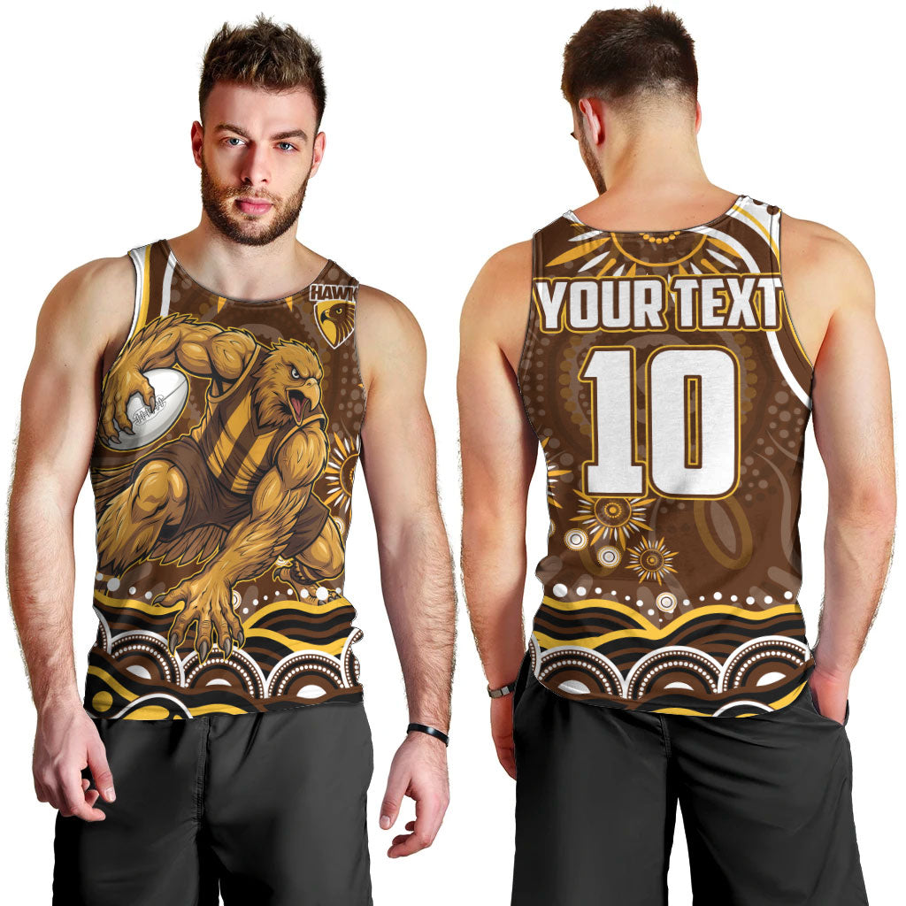Personalized Hawthorn Hawks AFL Mascot Men Tank Top Aboriginal Dot Art - Dreamtime Football Mascot