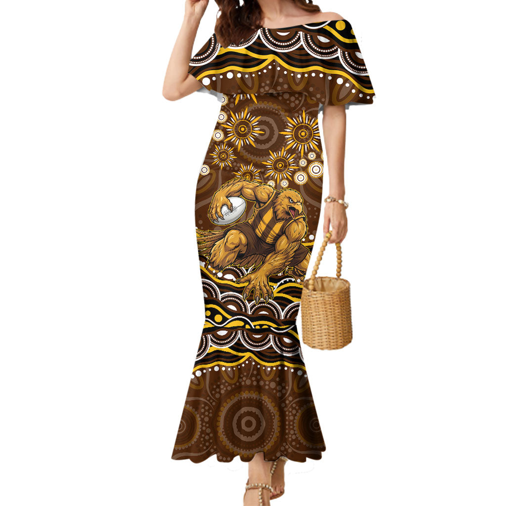 Personalized Hawthorn Hawks AFL Mascot Mermaid Dress Aboriginal Dot Art - Dreamtime Football Mascot